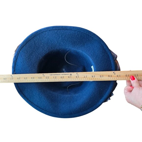 Vtg Betmar Veiled Derby Hat Womens Navy Wide Brim Formal Hatinator Fascinator - Picture 8 of 8